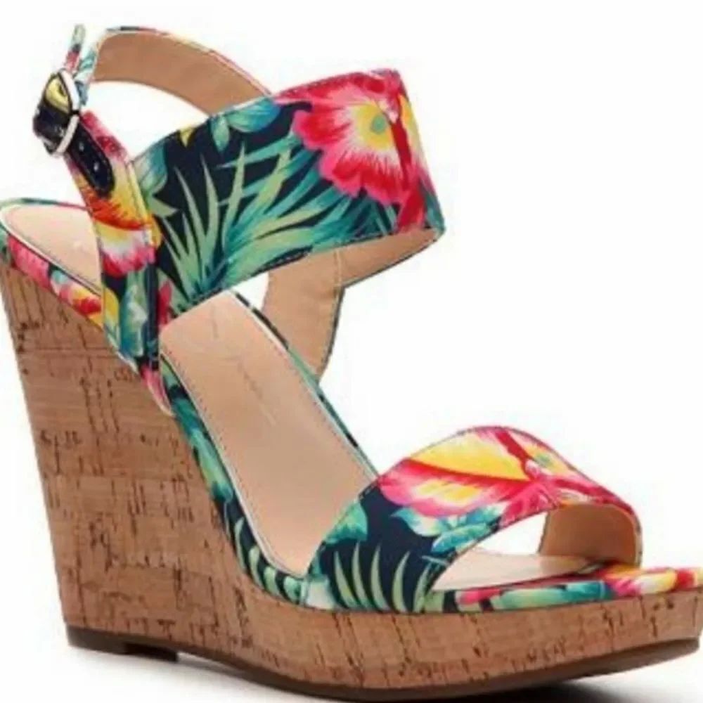 JESSICA SIMPSON JEISHA FLORAL WOMEN"S MULTICOLOR PEEP TOE ANKLE STRAP SANDAL